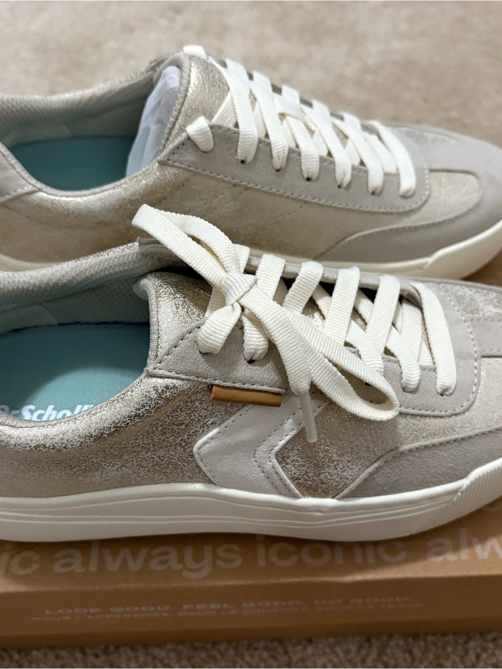 Dr. Scholl's Women's White and Tan Suede Lace-Up Sneakers